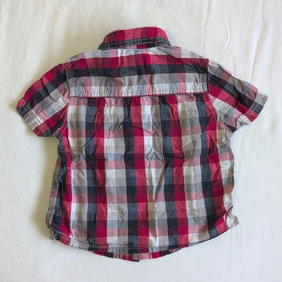 joe fresh red plaid cotton short sleeve button down shirt 3T toddler boys - Picture 3 of 4